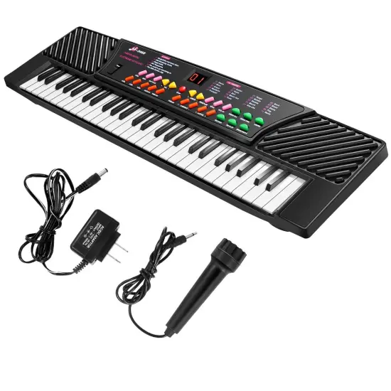 Black 54 Keys Kids Electronic Music Piano with Microphone and Headphone Jack {5}