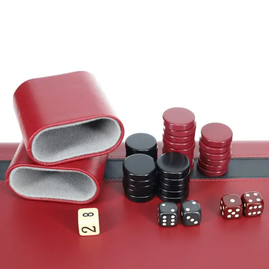 WE Games Burgundy/Black Leatherette Backgammon Set, 18 x 11 in. closed {5}