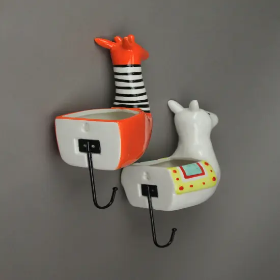 Set of 2 Llama & Giraffe Ceramic Wall Hanging Succulent Planters Decorative Pots {5}