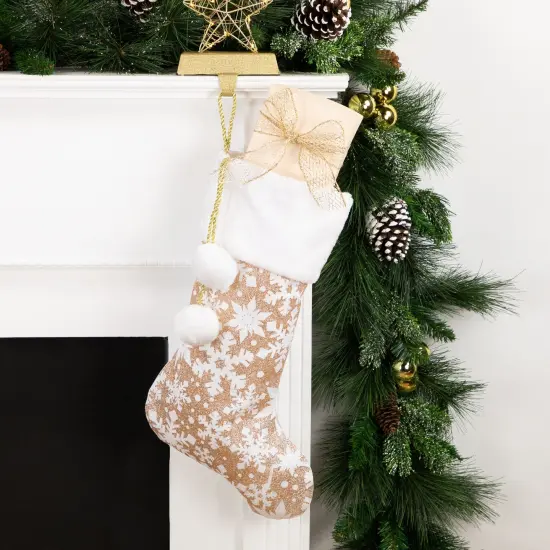 Northlight 20.5" Glittered Gold Christmas Stocking with Snowflakes and Pom Poms {3}