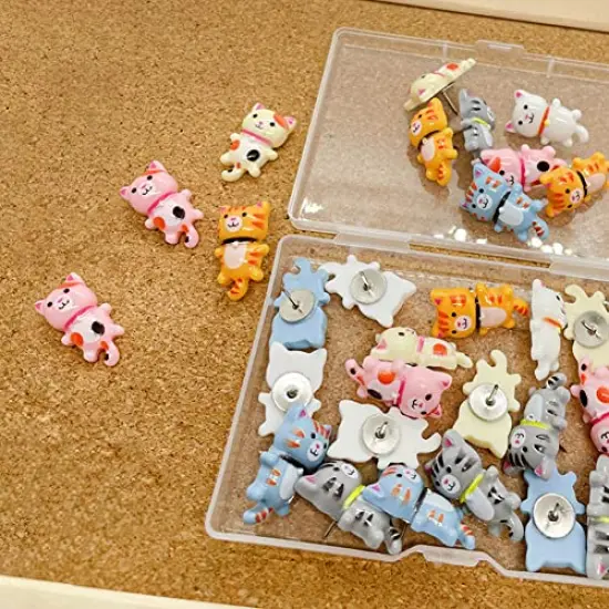 30 Pieces Cute Cat Push Pin Decorative Thumb Tacks Animal Push Pins for Photo Wall Maps Memo Note Bulletin Board or Cork Boards Multi-Functional Pushpin Tool Office Accessories {3}