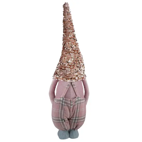Northlight Plaid Christmas Gnome with Sequin Hat - 24" - Pink and Gray {6}