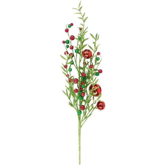 Northlight 32" Green and Red Jingle Bells and Berry Artificial Glitter Christmas Spray {3}