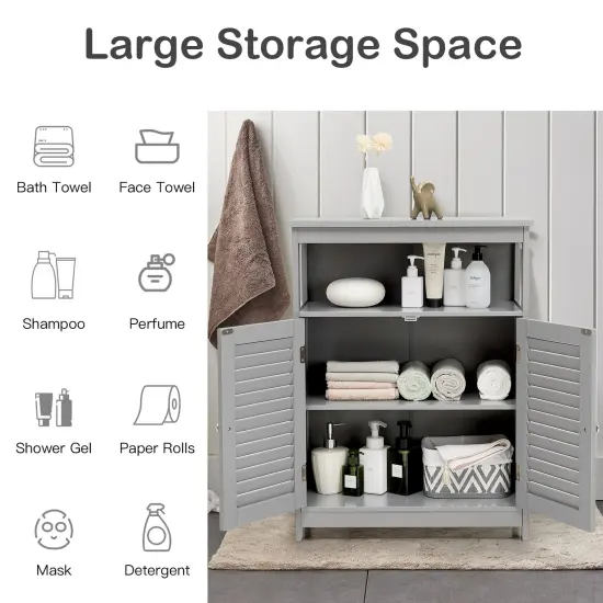 MDF Bathroom Storage Cabinet with Shutter Doors and Adjustable Shelves Grey {4}