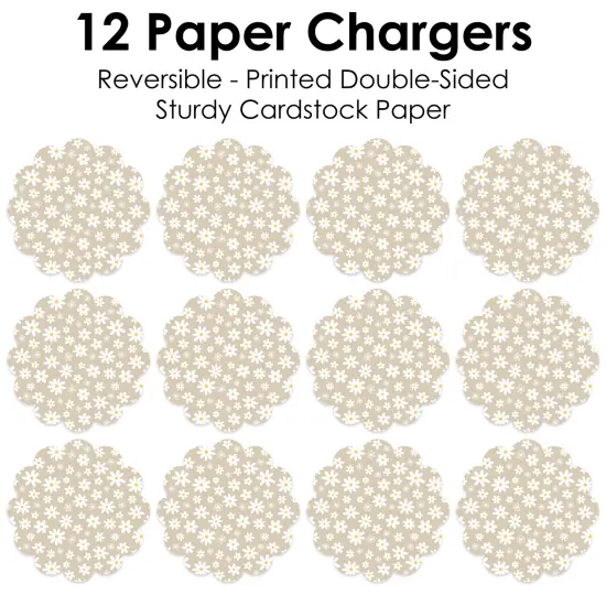 Big Dot of Happiness Tan Daisy Flowers - Floral Party Round Table Decorations - Paper Chargers - Place Setting For 12 {7}