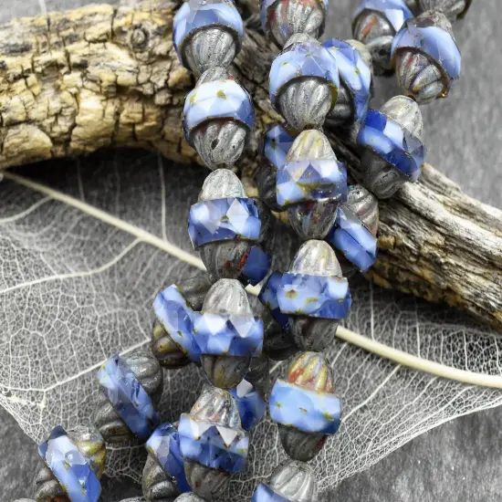 *15* 11x10mm Blended Cornflower Blue Picasso Turbine Beads {3}