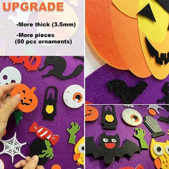 DIY Halloween Felt Pumpkin Witch Hanging Decor for Kids Felt Crafts and Kits Adhesive Ornaments Halloween Party Favor Decorations Indoors Outdoors (2.8FT) {5}