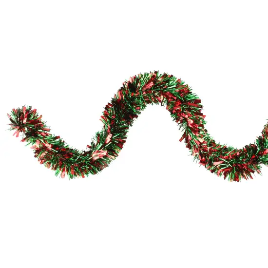 Northlight Tinsel Wide Cut Artificial Christmas Garland - 12' x 3" - Red and Green - Unlit {1}