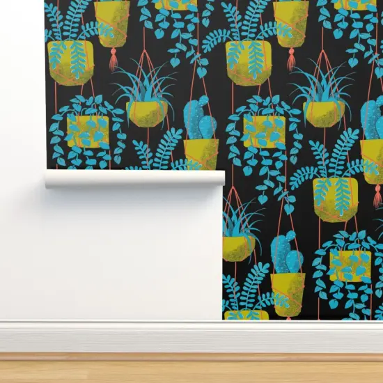 Peel & Stick Wallpaper 2FT Wide Botanical Modern Blue Large Scale Custom Removable Wallpaper by Spoonflower {2}