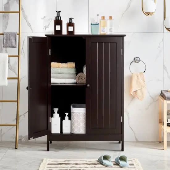 2-Door Freer-Standing Bathroom Storage Organizer Cabinet with Shelf Perfect for Living room or Bedroom Brown {6}