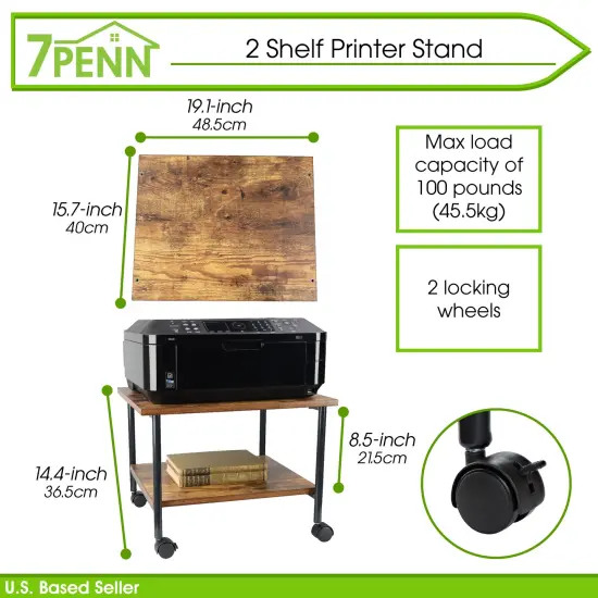 7Penn Rolling Cart on Wheels - 2 Shelf Under Table Printer Stand for Desk {2}