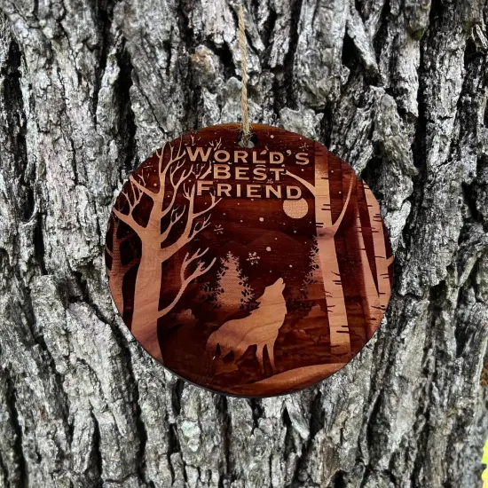 Winter Wolf Worlds Best Friend - cedar ornament {2}
