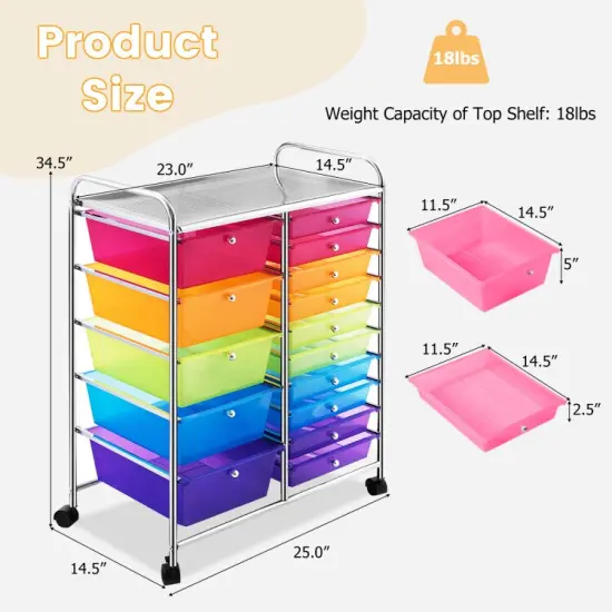 15-Drawers Multi-Use Rolling Storage Organizer Cart with Chrome Finish Steel Frame Perfect for Any Room Clear Multicolor {6}