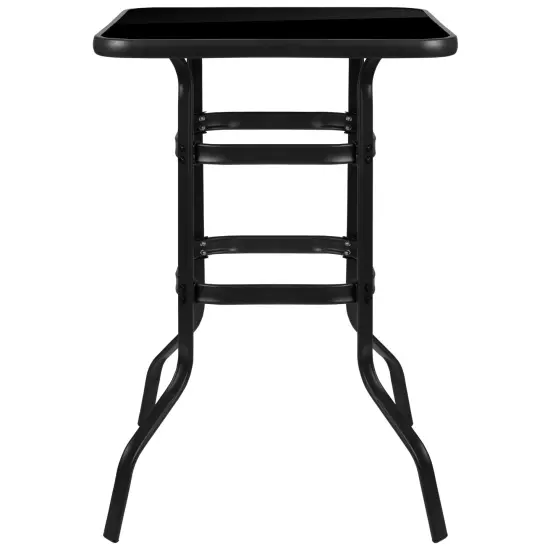 Emma and Oliver 27.5" Square Tempered Glass Bar Height Metal Patio Bar Table Black {3}