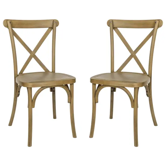 Emma and Oliver Hensler Set of 2 Weather-Resistant Wood Look Stackable Resin Cross Back Chairs for Indoor/Outdoor Use Light Oak {8}