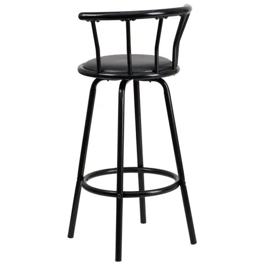 Emma and Oliver Crown Back Metal Barstool with Vinyl Swivel Seat Black {4}