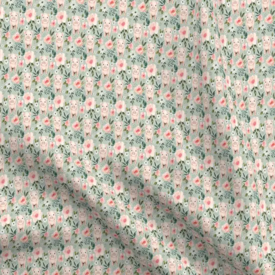Various Fabrics by the Yard or Fat Quarter Floral Spring Pig Watercolor Piglet Blush Pink Cute Pigs Mint Blue Farm Decor Custom Printed Fabric by Spoonflower {5}