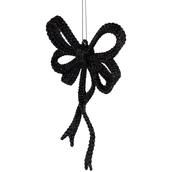 Northlight Set of 4 Black Glitter Bowtie Christmas Ornaments 6" {5}