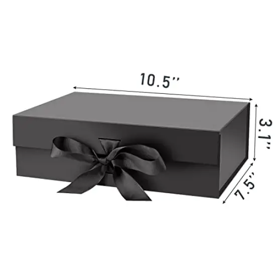 Gift Box with Lid for Presents 10.5x7.5x3.1 Inches with Ribbon and Magnetic Closure(1-Pack) (Black) {1}