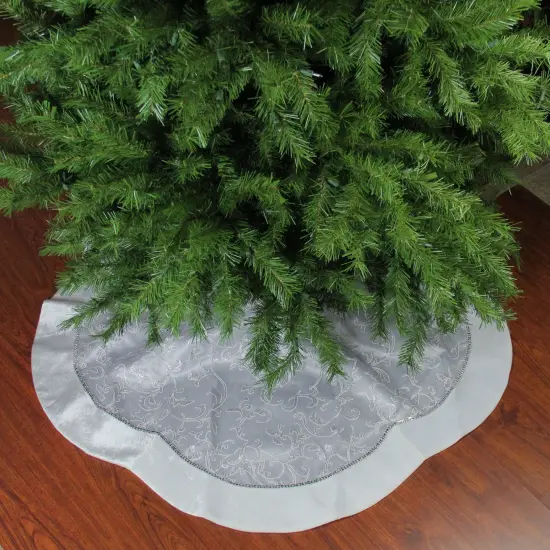 Northlight Floral Sequin Trimmed Christmas Tree Skirt - 48" - Silver and White {1}