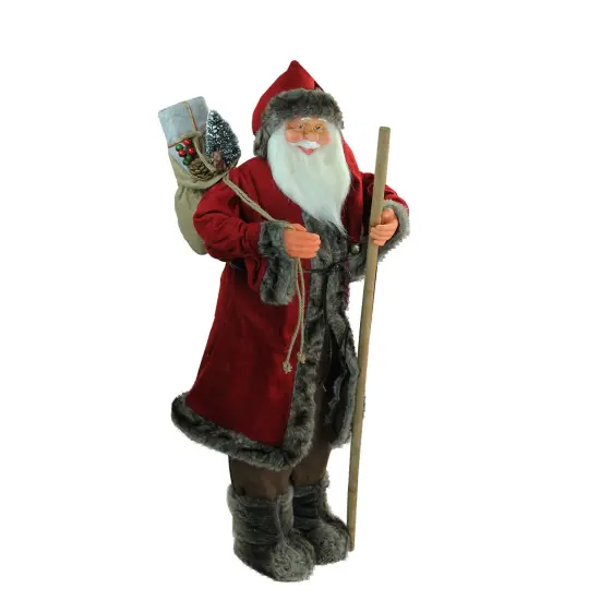 Northlight 48" Red and Brown Santa Claus with Walking Stick Standing Christmas Figure {3}