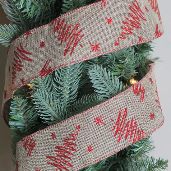 Northlight Red and Beige Christmas Tree Wired Craft Ribbon 2.5" x 10 Yards {4}