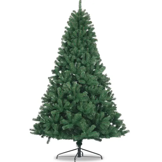 Artificial Christmas Tree Full Natural Spruce PVC Fir Tree 7.5ft Foldable Metal Stand Unlit Green {4}