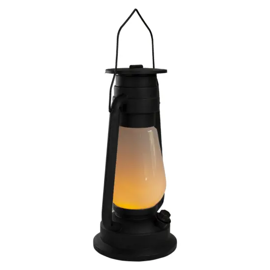 Northlight 12" Black Battery Operated Faux Flame LED Hurricane Lantern White {6}