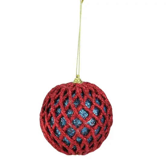 Napco Glittered Red and Blue Shatterproof Christmas Ball Ornament 4.5'' (115mm) {1}
