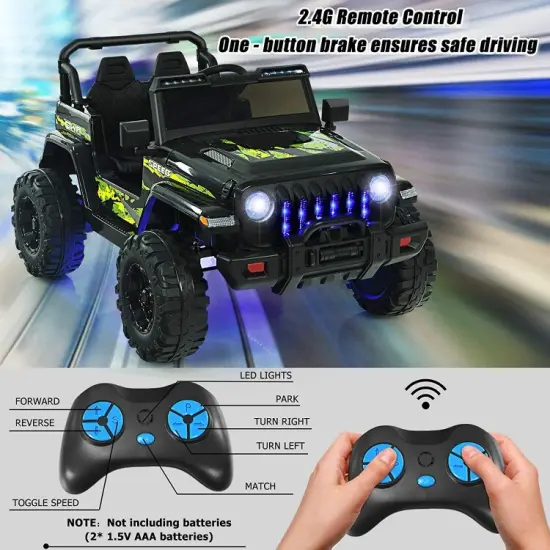 12V Kids Ride-on Jeep Car with 2.4 G Remote Control and LED Light Effects Black {5}