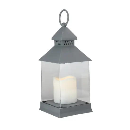 Northlight Candle Lantern with Flameless LED Candle Decor - 9.5" - Gray {3}