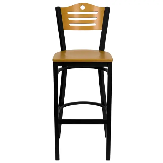 Emma and Oliver Slat Back Metal Restaurant Dining Barstool Natural/BlackMetal {2}