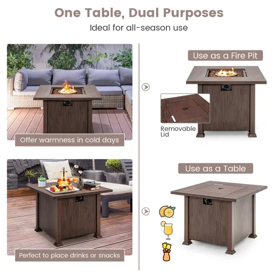 Costway 32'' Patio Square Fire Pit Table 50,000 BTU Propane Gas Table with Lid & Lava Rocks {5}