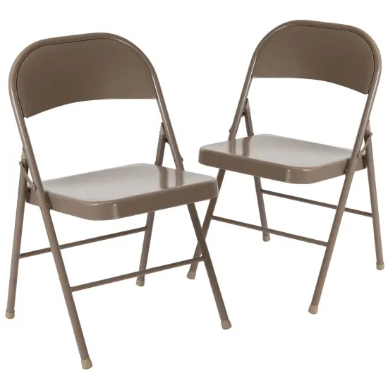 Emma and Oliver 2 Pack Home & Office Double Braced Party Events Steel Metal Folding Chair Beige {2}
