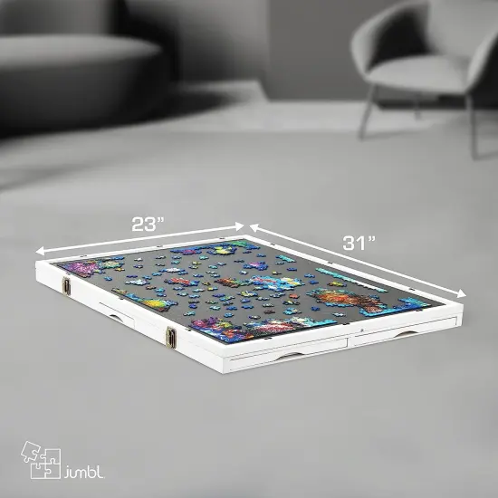 Jumbl 1000 Piece Puzzle Board 23&rdquo; x 31&rdquo; with Drawers and Removable Cover White {2}