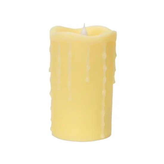 Melrose 7" Ivory LED Dripping Wax Pillar Flameless Candle with Moving Flame {1}