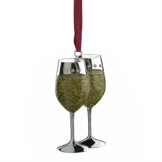 Northlight 3.25" Gold and Silver Plated Glitter Wine Glasses Christmas Ornament {1}