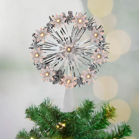 Northlight 7" Silver Pre-Lit Snowflake Starburst Christmas Tree Topper - Clear Lights {3}