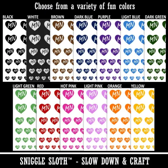 MN Minnesota State in Heart Temporary Tattoo Water Resistant Fake Body Art Set Collection Yellow {3}