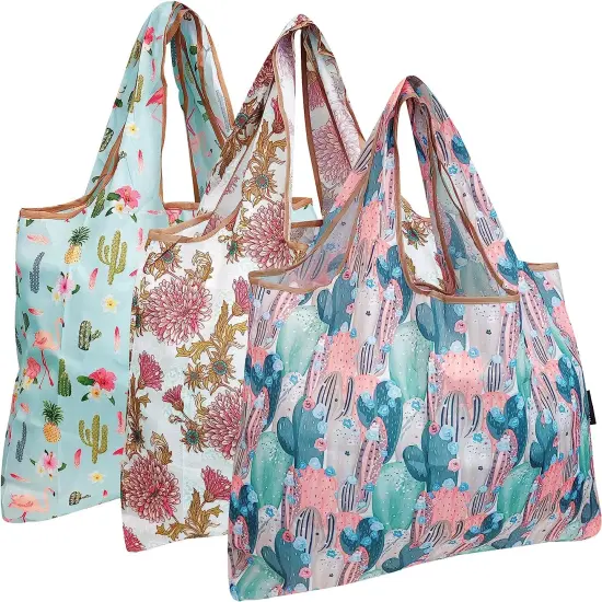 Wrapables Large Foldable Tote Nylon Reusable Grocery Bag, 3 Pack Chrysanthemums {1}