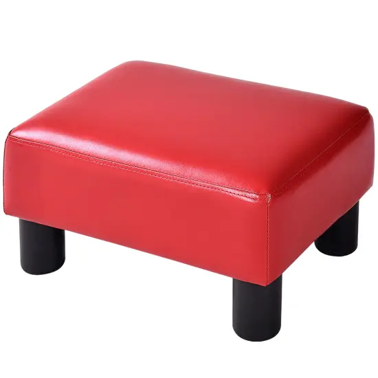 Small PU Leather Rectangular Seat Ottoman Footstool Red {1}