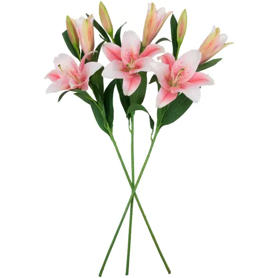 Northlight Real Touch&trade; Pink Artificial Lily Floral Stems, Set of 6 - 38" {5}