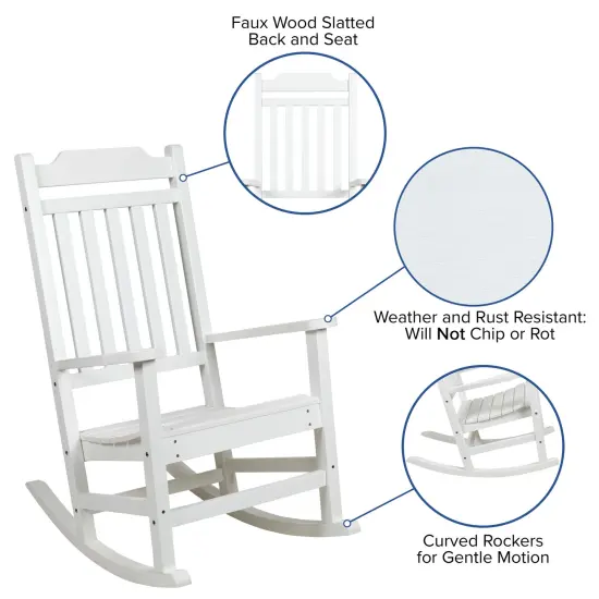 Merrick Lane Hillford Poly Resin Indoor/Outdoor Rocking Chair White {2}