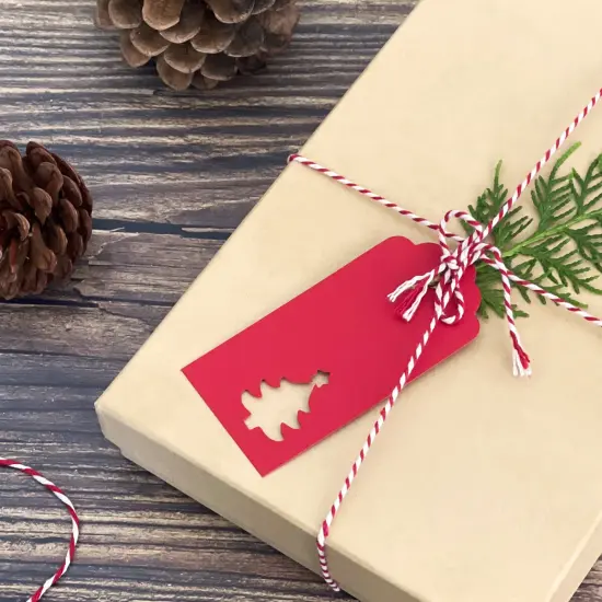 Wrapables Christmas Holiday Gift Tags/Kraft Hang Tags with Laser Cut Design for Gift-Wrapping, DIY, Arts & Crafts (100pcs), Red Scalloped {5}