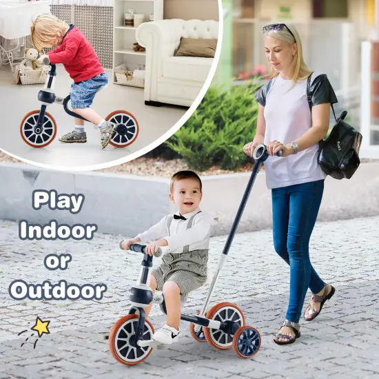4-in-1 Kids Trike Bike with Parental Control Handlebar and 4 Level Adjustable Height Navy {2}