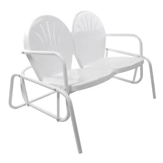 Northlight 48.25" Outdoor Retro 2-Person Metal Tulip Double Glider Patio Chair, White {4}