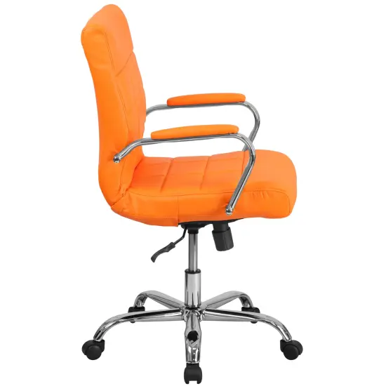 Emma and Oliver Mid-Back Vinyl Executive Swivel Office Chair with Chrome Base and Arms Orange {5}