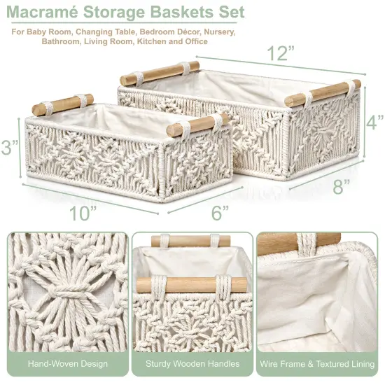 Sorbus Macrame Boho Storage Baskets - 2 Pack White {3}