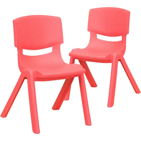 Emma and Oliver 2 Pack Plastic Stackable School Chair with 12"H Seat, Preschool Seating Red {2}