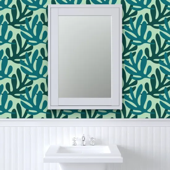 Peel & Stick Wallpaper 2FT Wide Leaves Silhouette Green Monochrome Plant Botanical Nature Custom Removable Wallpaper by Spoonflower {6}